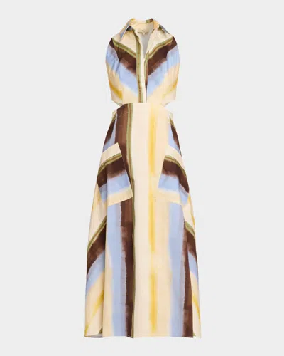 Jbq Fiona Watercolor Stripe Cutout Midi Dress In Multi