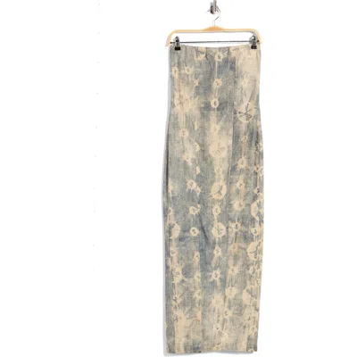 Jbq Flora Strapless Linen Blend Column Dress In Blue