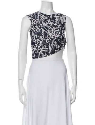 Pre-owned Jbq Floral Print Crew Neck Crop Top In White
