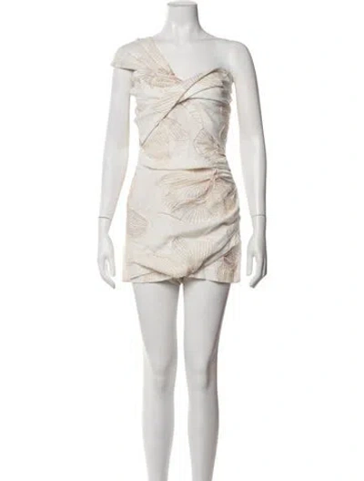 Pre-owned Jbq Floral Print One-shoulder Romper W/ Tags In Neutrals