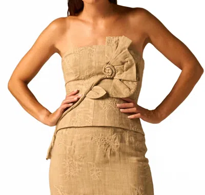 Jbq Florence Strapless Bow Detail Top In Green Tea In Brown