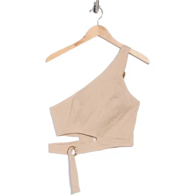 Jbq Gaia One-shoulder Linen Crop Top In Neutral