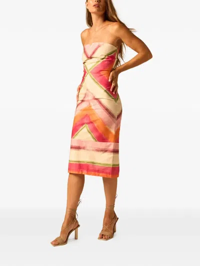 Jbq Geometric-print Strapless Midi Dress In Multi