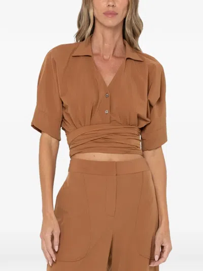 Jbq Halle Wrap-around Cropped Blouse In Brown