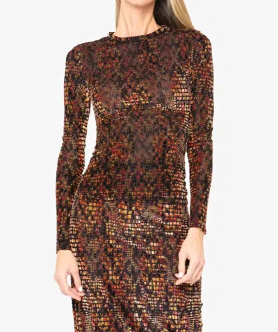 Jbq Hugo Long Sleeve Top In Red Mosaic In Brown