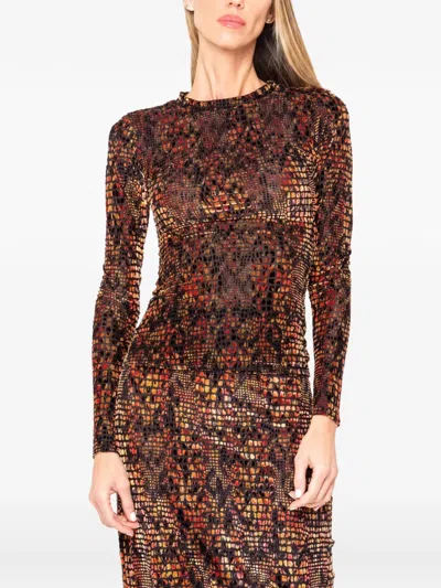 Jbq Hugo Mosaic-print Ruched Top In Brown