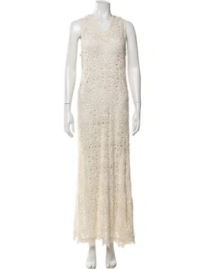 Pre-owned Jbq Lace Pattern Long Dress In Neutrals