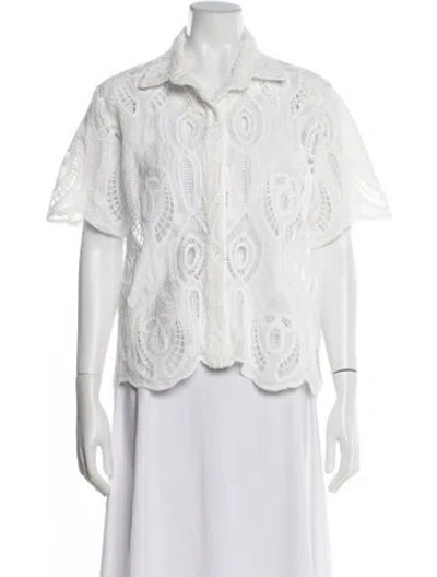Pre-owned Jbq Lace Pattern Short Sleeve Blouse In White