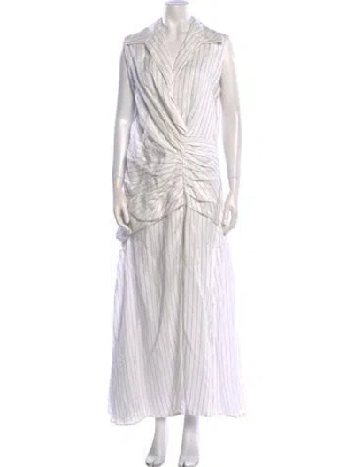 Pre-owned Jbq Linen Long Dress In White