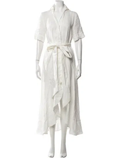 Pre-owned Jbq Linen Long Dress In White