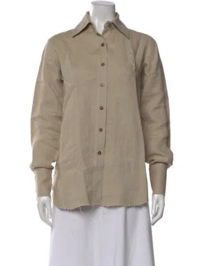Pre-owned Jbq Linen Long Sleeve Button-up Top In Neutral