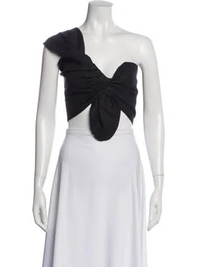 Pre-owned Jbq Linen One-shoulder Crop Top In Black