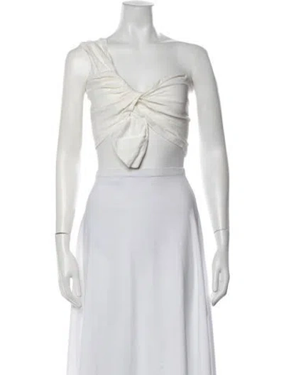 Pre-owned Jbq Linen One-shoulder Crop Top In White