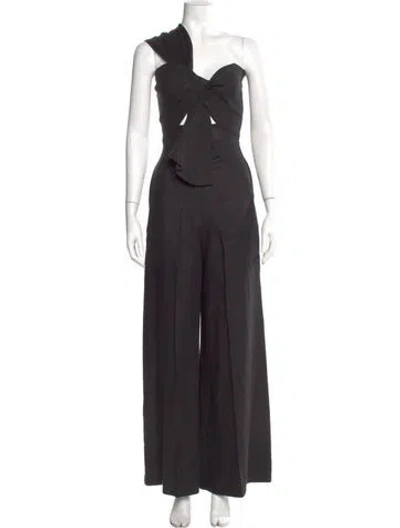 Pre-owned Jbq Linen One-shoulder Jumpsuit In Black