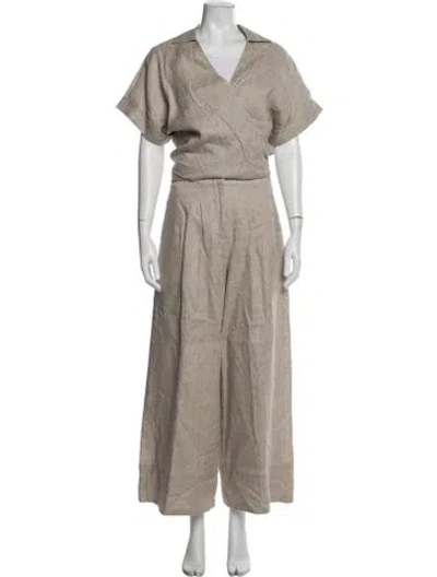 Pre-owned Jbq Linen Patterned Pant Set In Neutral