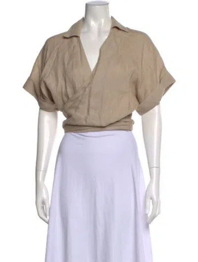 Pre-owned Jbq Linen V-neck Top W/ Tags In Neutrals