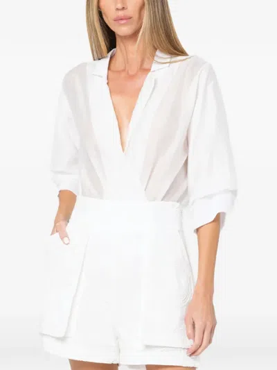 Jbq Marceline Sheer Wrap-design Bodysuit In White