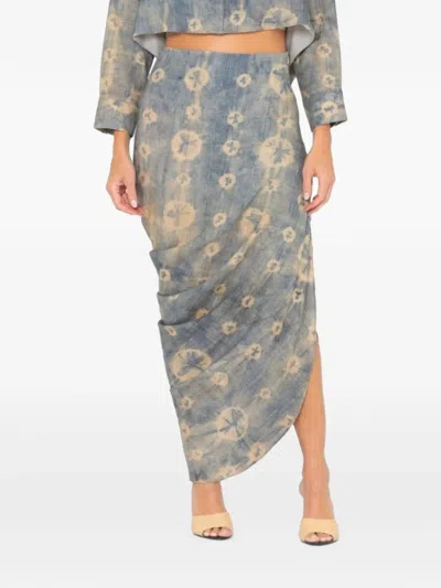Jbq Noor Shibori-print Asymmetrical Skirt In Blue