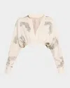Jbq Ophelia Embellished Linen-blend Crop Top In Neutral