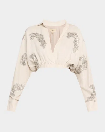 Jbq Ophelia Embellished Linen-blend Crop Top