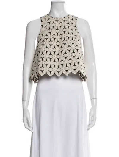 Pre-owned Jbq Patterned Crew Neck Crop Top In Neutral