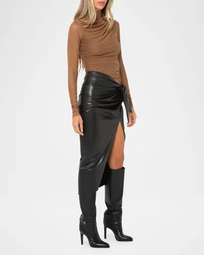 Jbq Paxton Gathered Turtleneck Top In Mocha