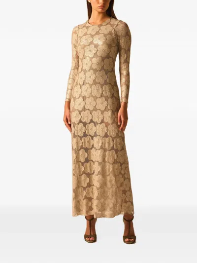Jbq Petra Floral-lace Long-sleeve Maxi Dress In Neutral