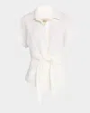 Jbq Pippa Tie-front Linen Top In Ecru