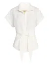 Jbq Pippa Tie-front Linen Top In White