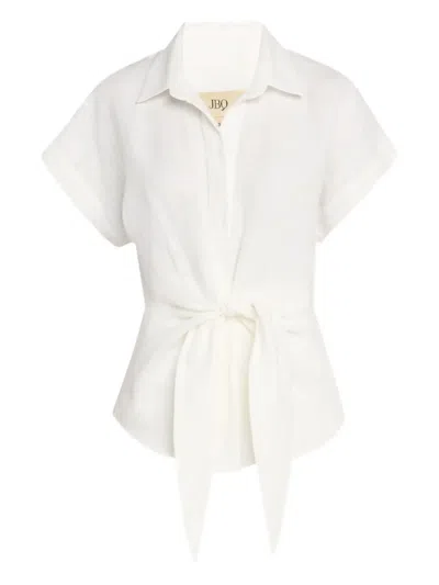 Jbq Pippa Tie-front Linen Top In White