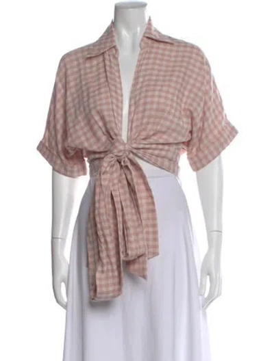 Pre-owned Jbq Plaid Print V-neck Crop Top In Pink