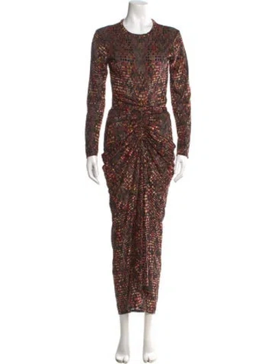 Pre-owned Jbq Printed Long Dress In Brown