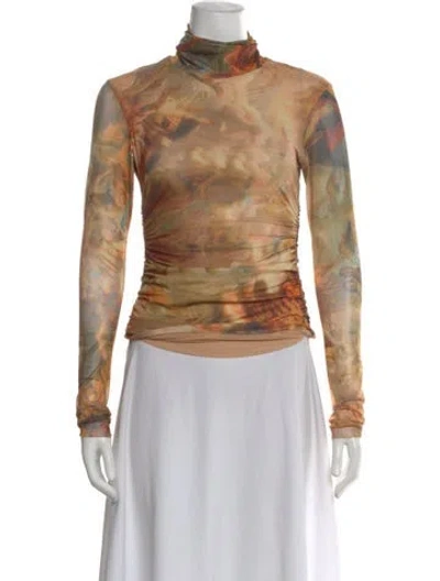 Pre-owned Jbq Printed Turtleneck Top In Neutral