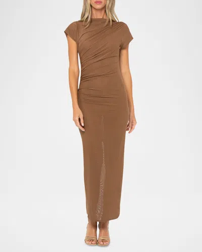 Jbq Reign Gathered Midi Dress In Brown
