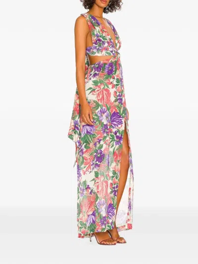 Jbq Sara Cutout Floral-print Maxi Dress In White
