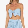 Jbq Sol Chambray Twist-front Crop Top In Blue