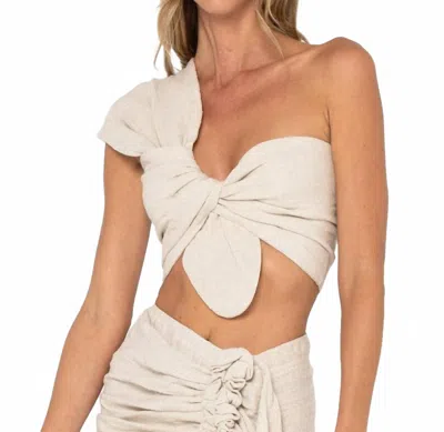 Jbq Sol Knot-front Linen Cotton Top In Oatmeal In Neutral