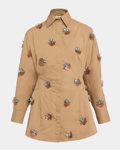 Jbq Tess Embellished Mini Shirtdress In Brown