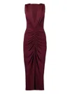 Jbq V-neck Ruched Midi Dress In Burgundy
