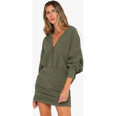 Jbq Vivie Gathered Mini Shirtdress In Olive