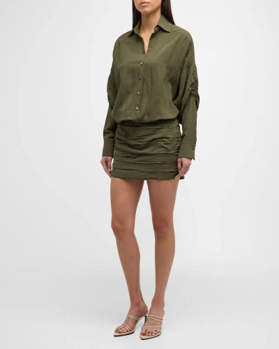 Jbq Vivie Gathered Mini Shirtdress In Olive