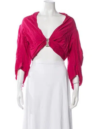 Pre-owned Jbq V-neck Long Sleeve Crop Top In Pink