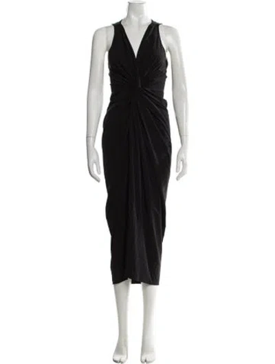 Pre-owned Jbq V-neck Midi Length Dress In Black