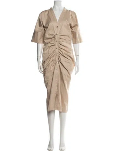 Pre-owned Jbq V-neck Midi Length Dress In Neutrals