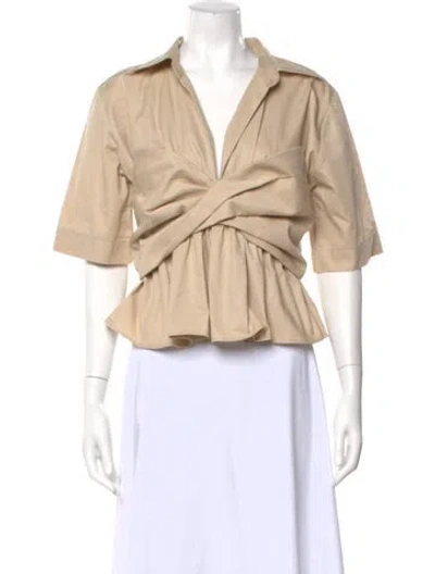 Pre-owned Jbq V-neck Short Sleeve Blouse W/ Tags In Neutral