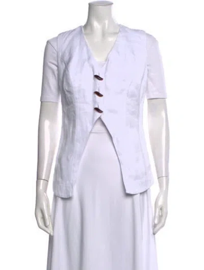 Pre-owned Jbq V-neck Short Sleeve Button-up Top In White