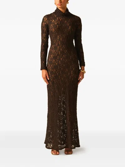 Jbq Winston Lace High-neck Dress In Brown