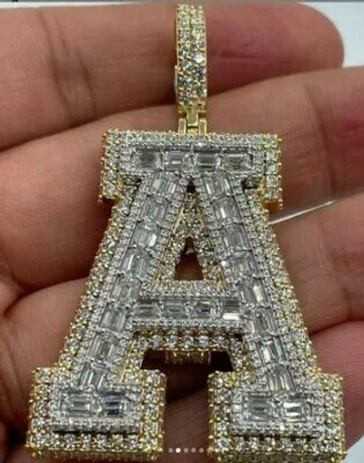 Pre-owned Jbu 3.2 Ct Men's Baguette Simulated Diamond Any 1 Letter Custom Pendant 925 Silver