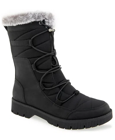 Jbu Women's Alta Quilted Faux Fur Trim Casual Boots In Black