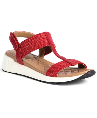 Jbu Claire T-strap Wedge Sandal In Red